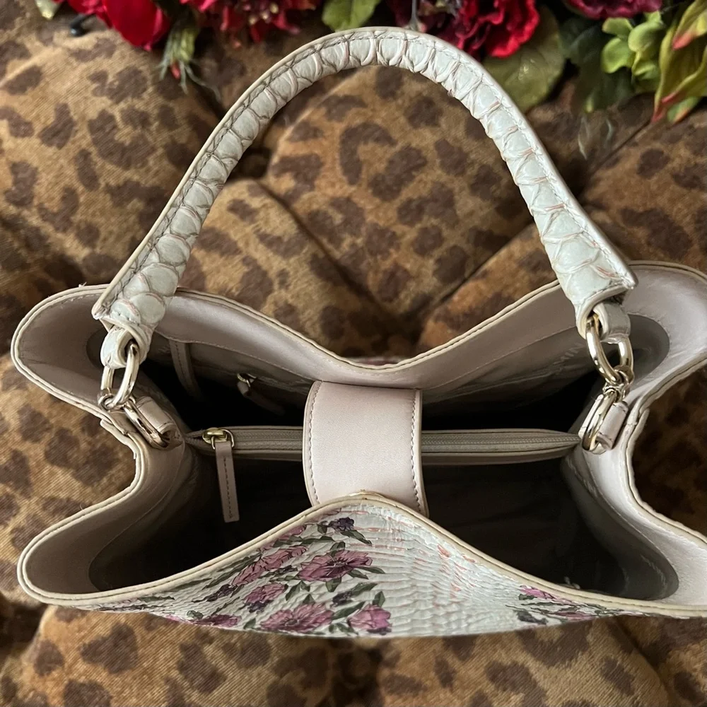 Brahmin Amelia Labyrinth Handbag Purple Flowers - Picture 13 of 14